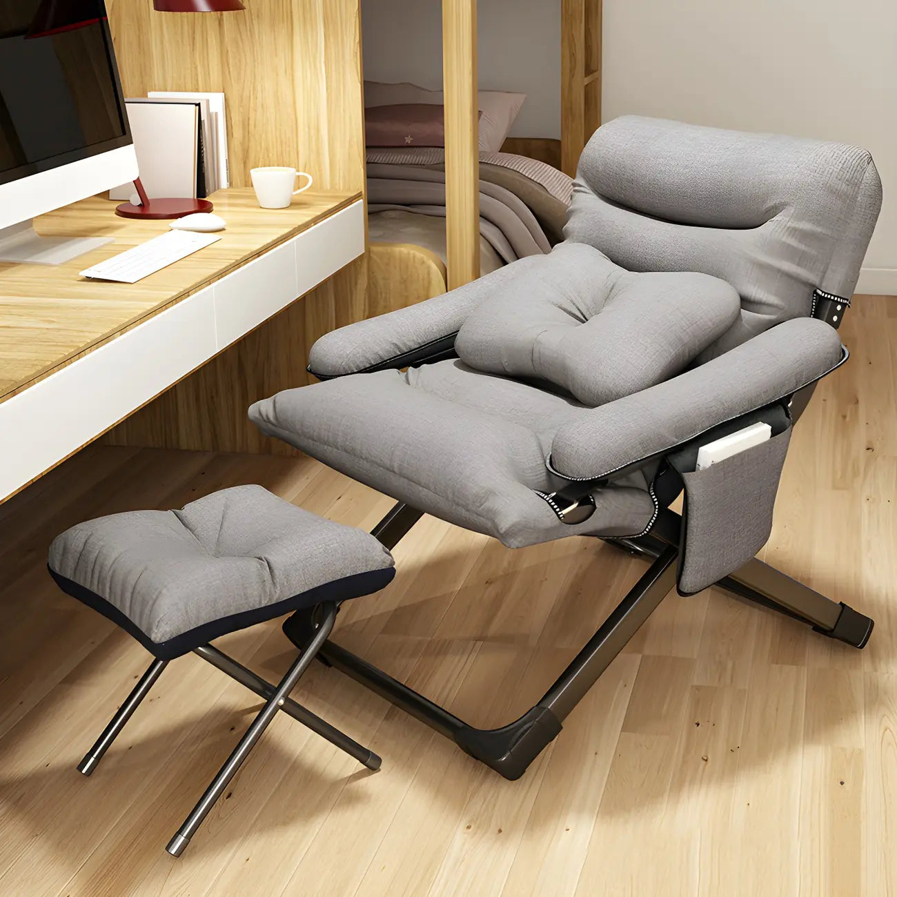 Fauteuil inclinable à bascule moderne en tissu pied-de-poule avec rangement
