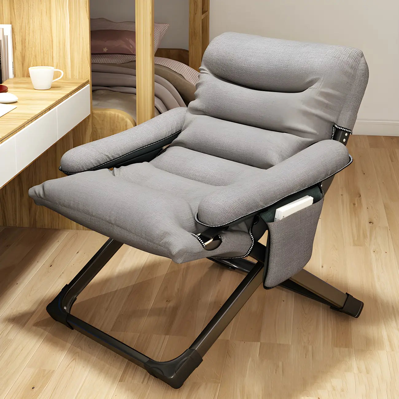 Fauteuil inclinable à bascule moderne en tissu pied-de-poule avec rangement