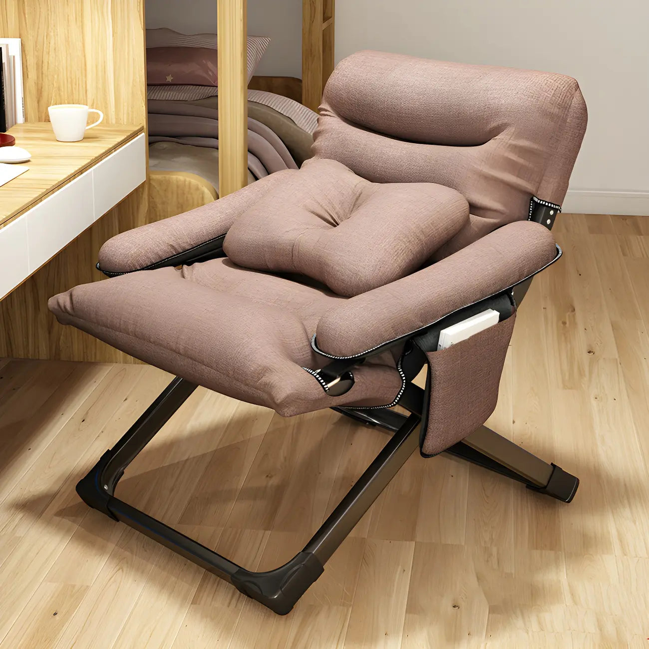 Fauteuil inclinable à bascule moderne en tissu pied-de-poule avec rangement
