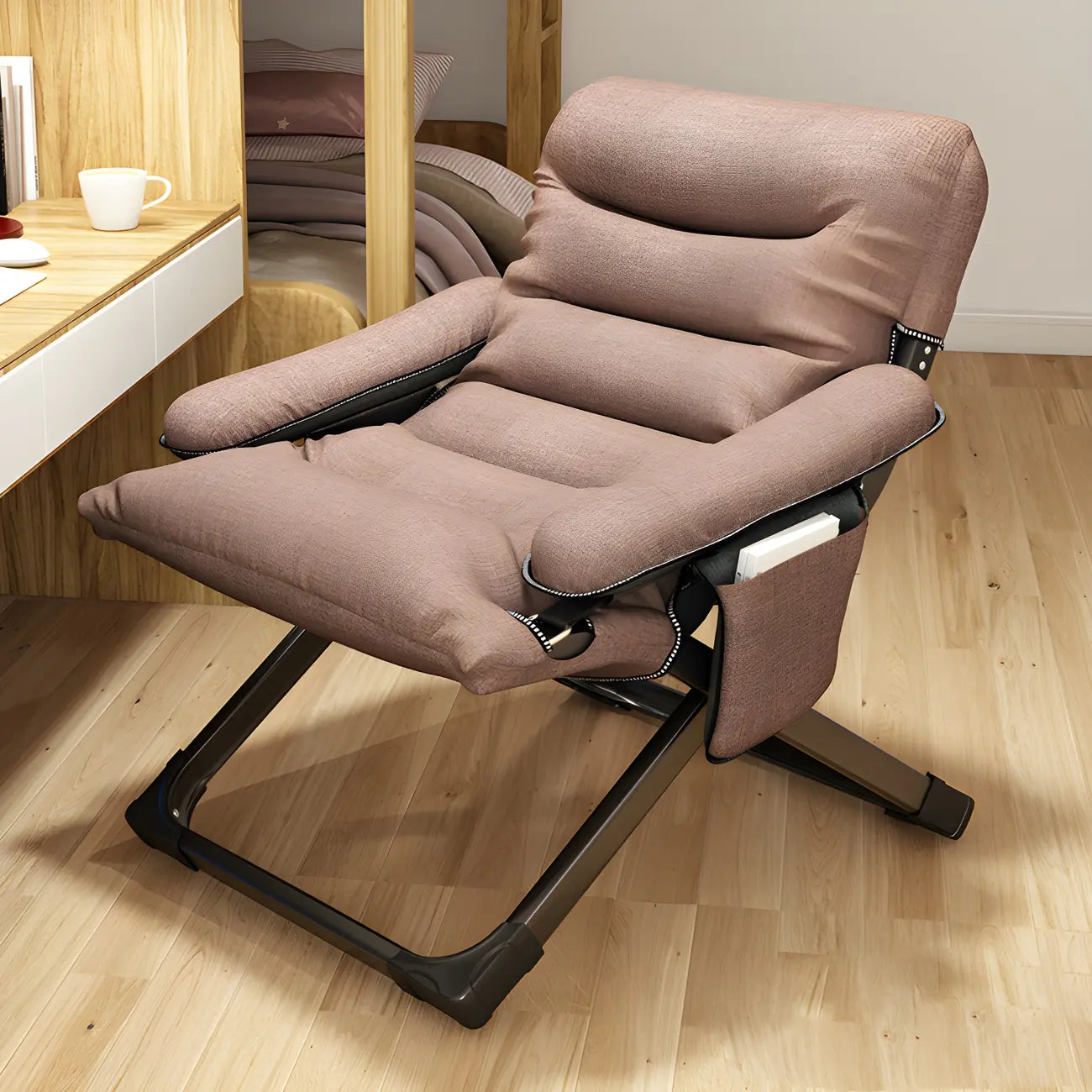 Fauteuil inclinable à bascule moderne en tissu pied-de-poule avec rangement
