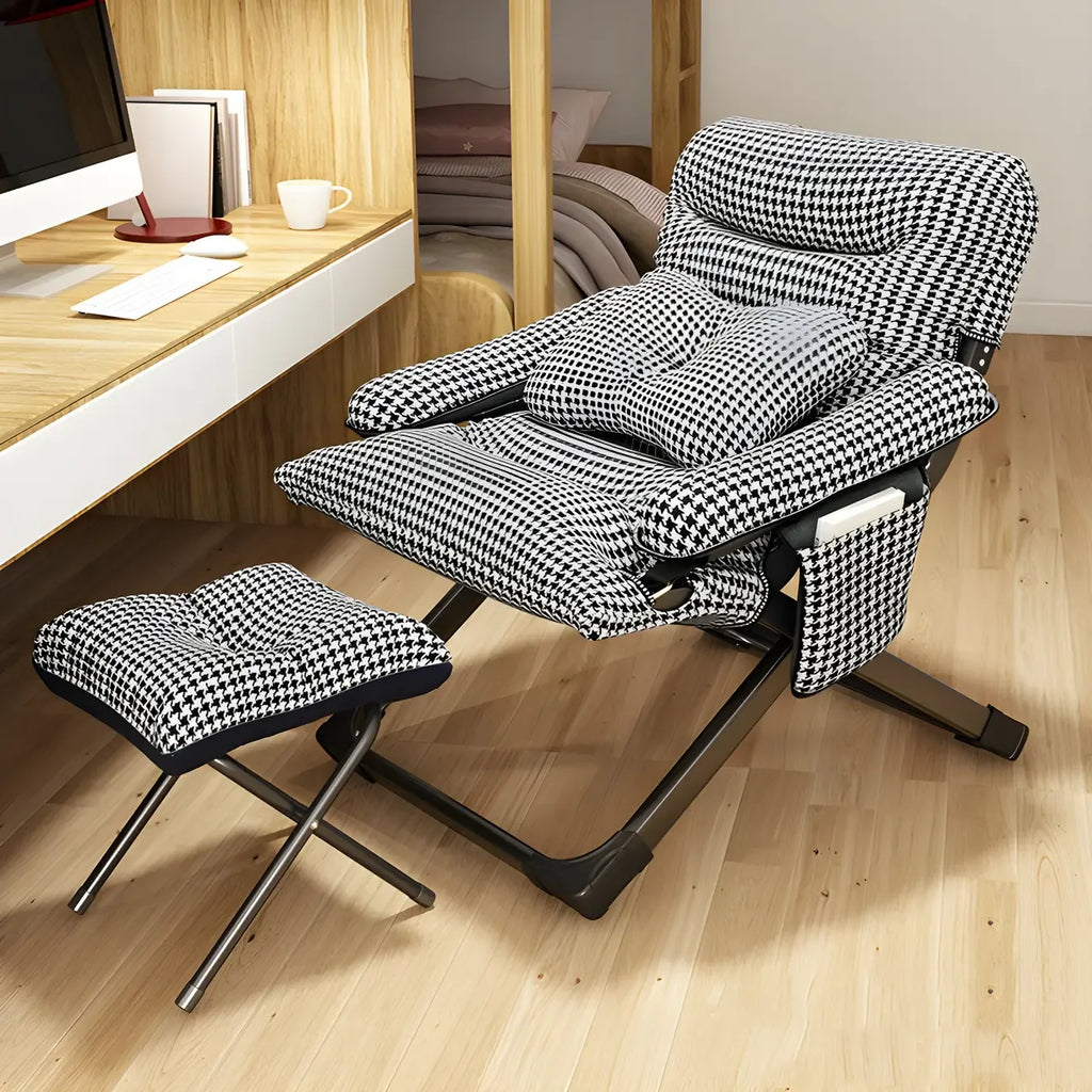Fauteuil inclinable à bascule moderne en tissu pied-de-poule avec rangement