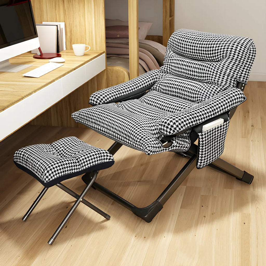 Fauteuil inclinable à bascule moderne en tissu pied-de-poule avec rangement
