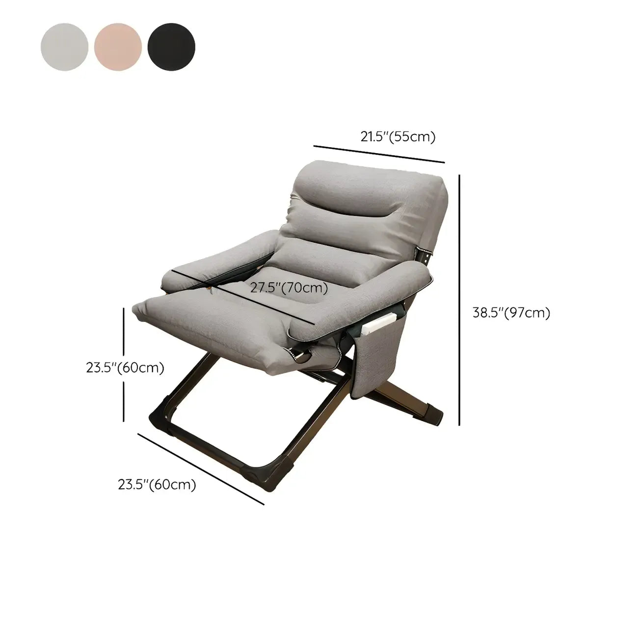 Fauteuil inclinable à bascule moderne en tissu pied-de-poule avec rangement