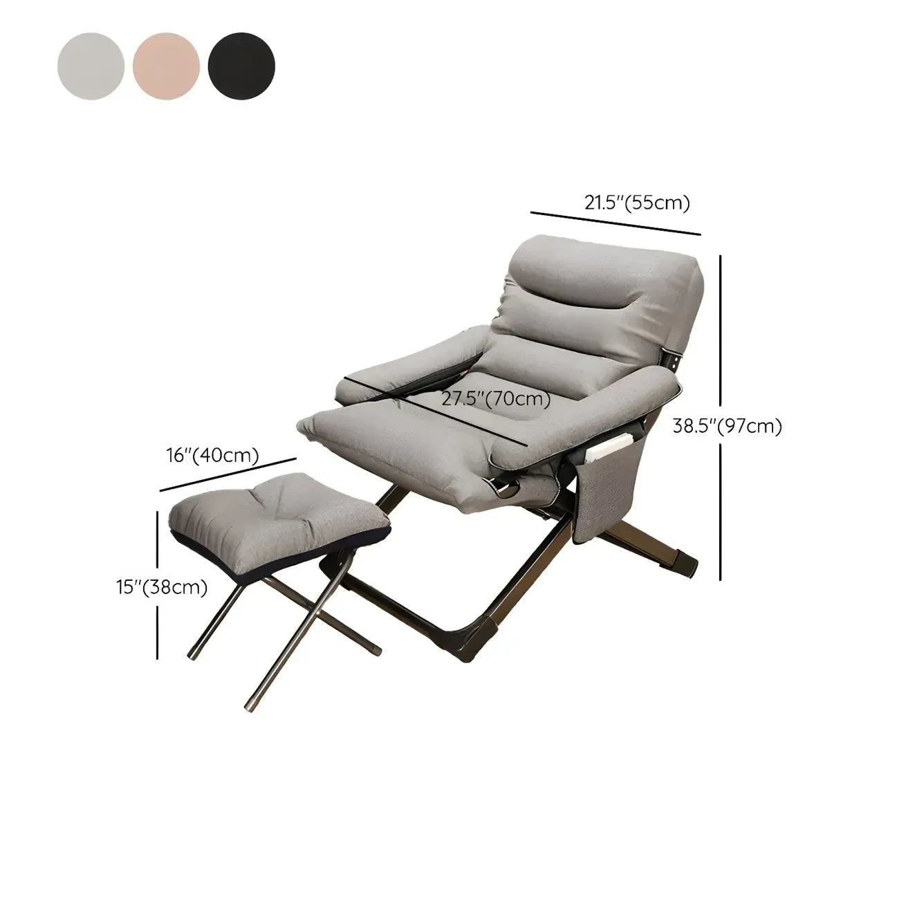 Fauteuil inclinable à bascule moderne en tissu pied-de-poule avec rangement