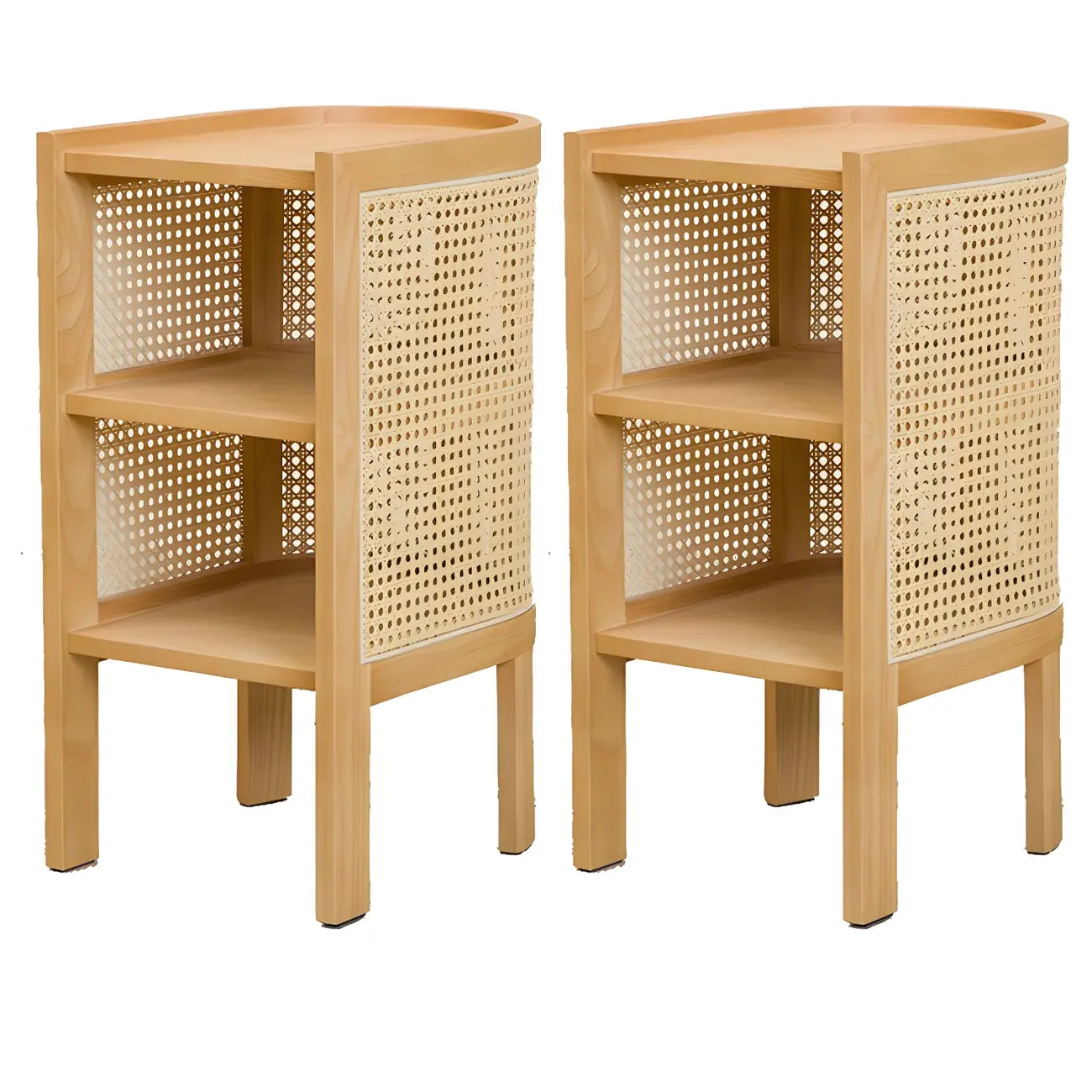 Table de chevet rustique en bois naturel avec étagères de rangement ouvertes