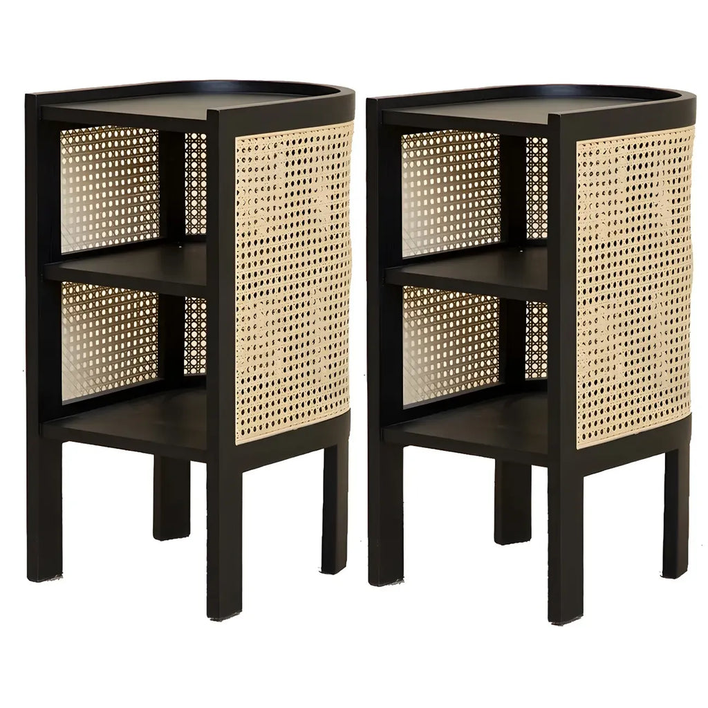 Table de chevet rustique en bois naturel avec étagères de rangement ouvertes