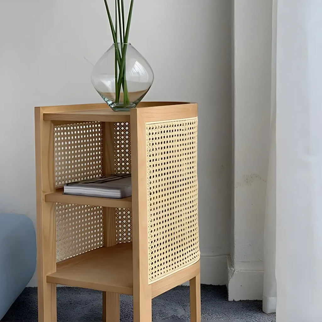 Table de chevet rustique en bois naturel avec étagères de rangement ouvertes