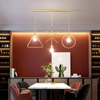 Luminaire îlot en métal géométrique industriel doré à 3 lumières