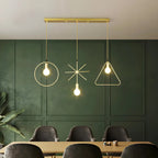 Luminaire îlot en métal géométrique industriel doré à 3 lumières