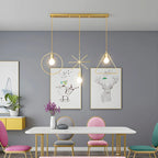 Luminaire îlot en métal géométrique industriel doré à 3 lumières