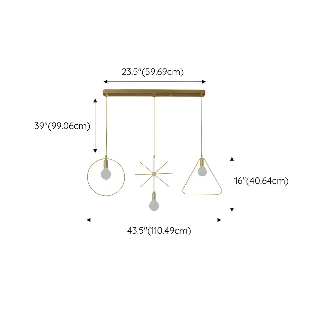 Luminaire îlot en métal géométrique industriel doré à 3 lumières