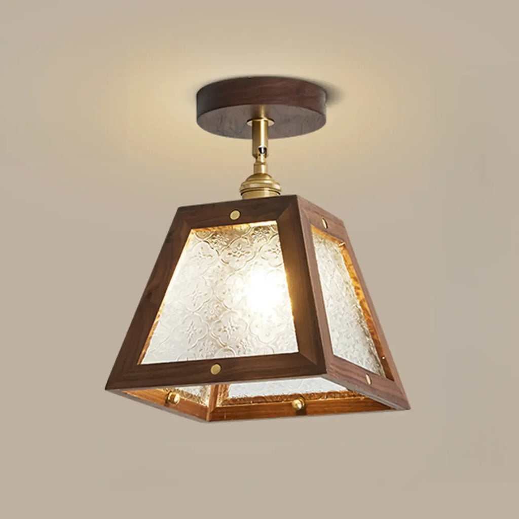 Mini plafonnier semi-encastré trapézoïdal en noyer pour la maison