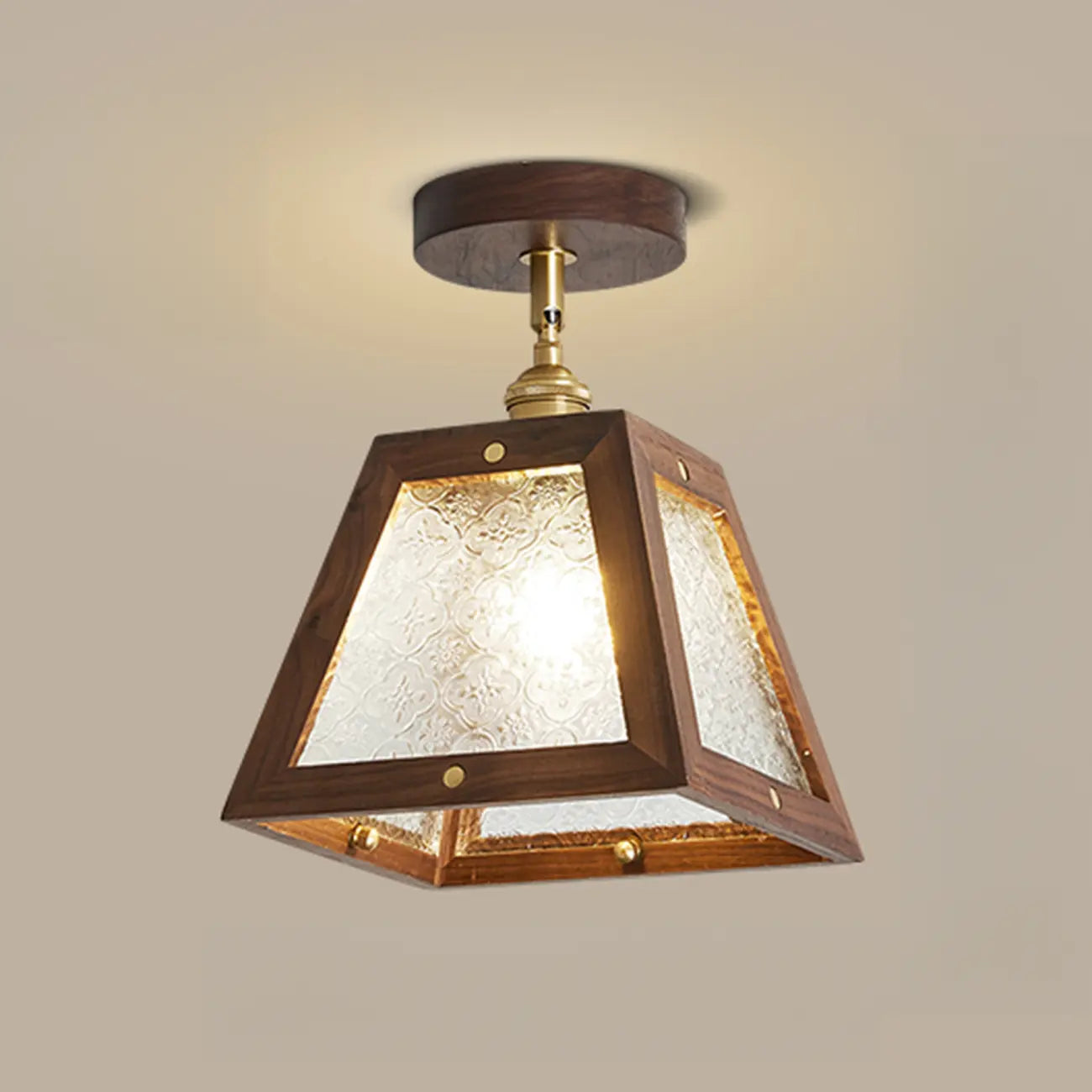 Mini plafonnier semi-encastré trapézoïdal en noyer pour la maison