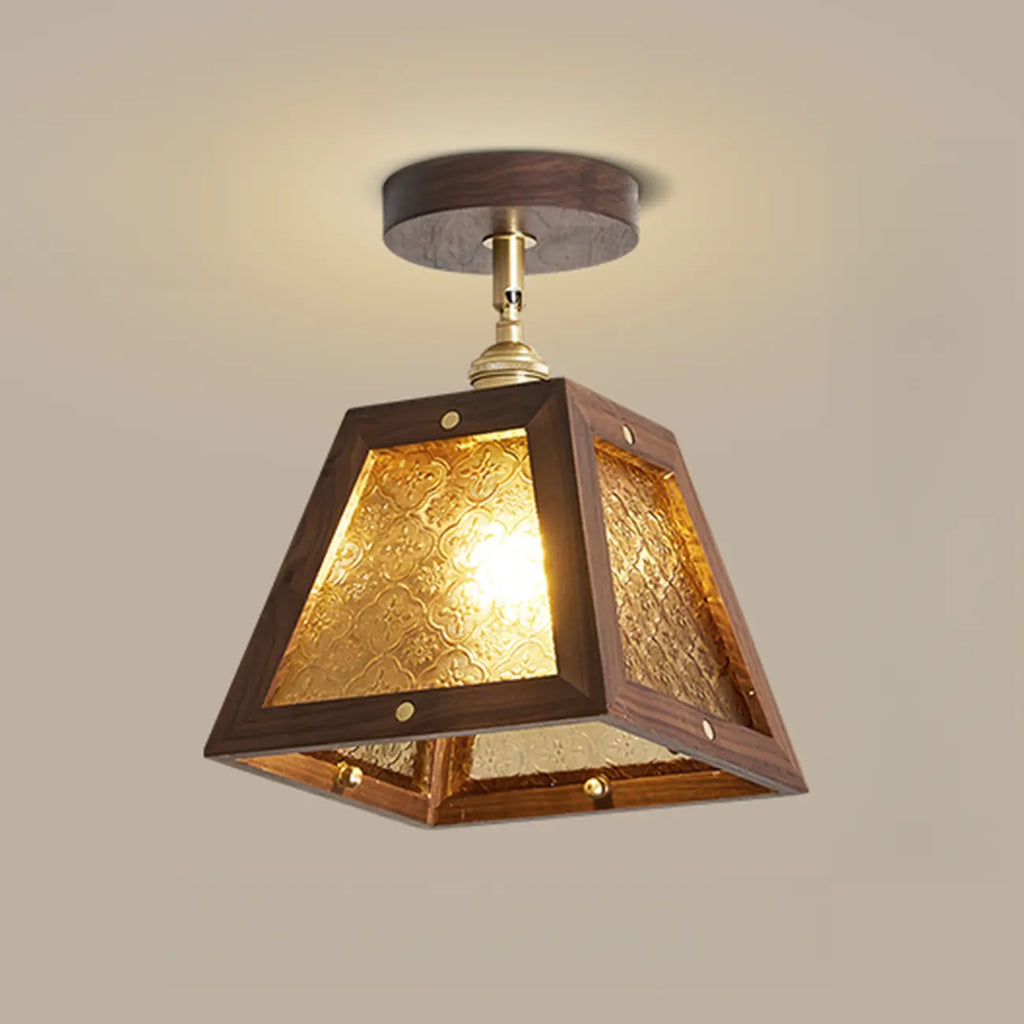 Mini plafonnier semi-encastré trapézoïdal en noyer pour la maison