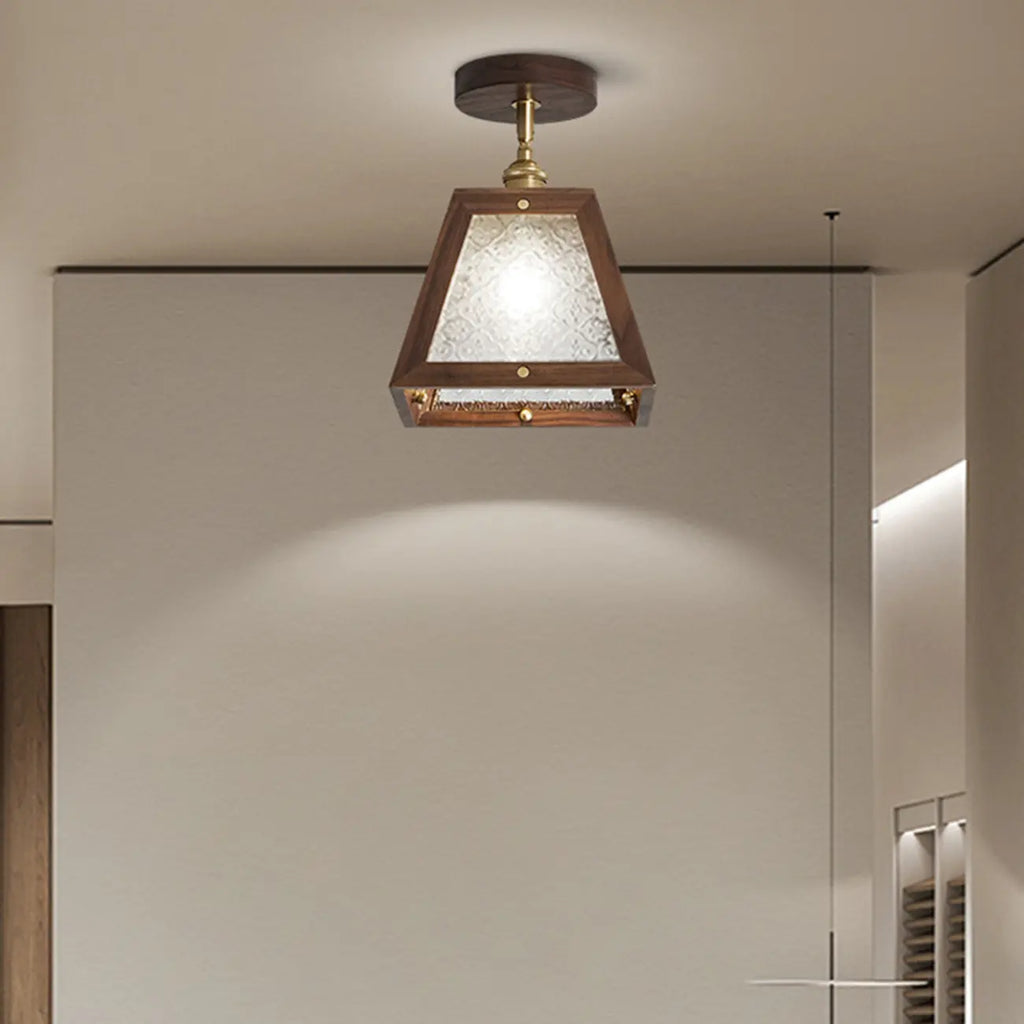 Mini plafonnier semi-encastré trapézoïdal en noyer pour la maison