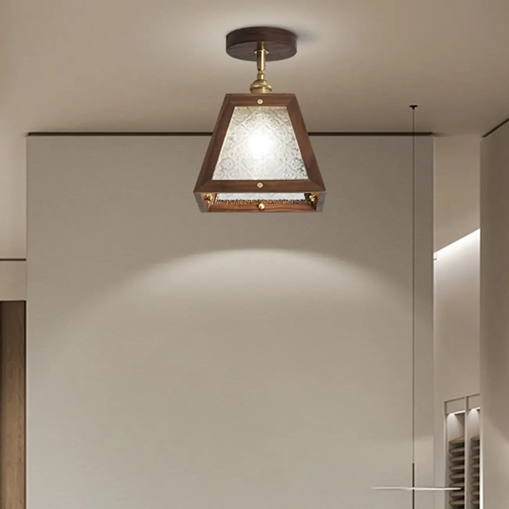 Mini plafonnier semi-encastré trapézoïdal en noyer pour la maison