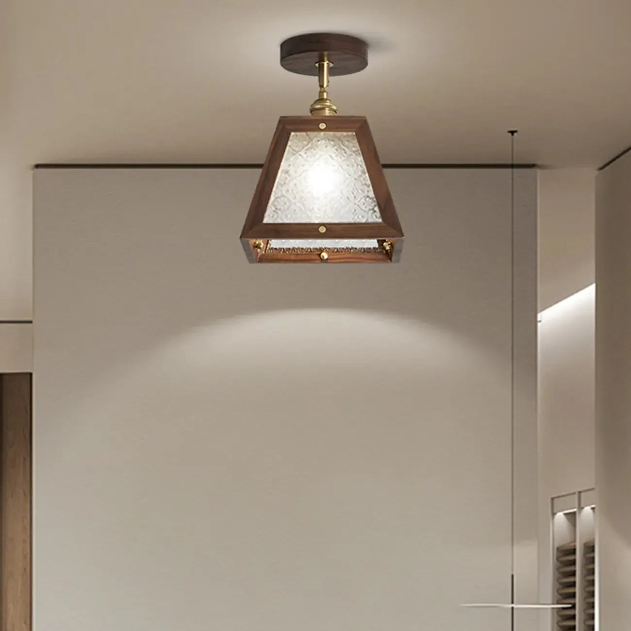 Mini plafonnier semi-encastré trapézoïdal en noyer pour la maison