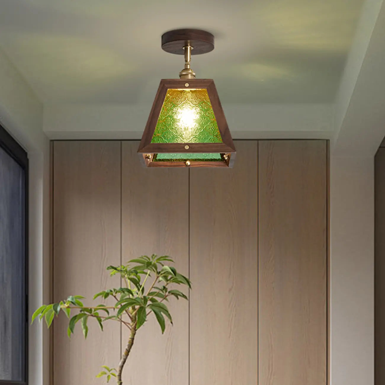 Mini plafonnier semi-encastré trapézoïdal en noyer pour la maison