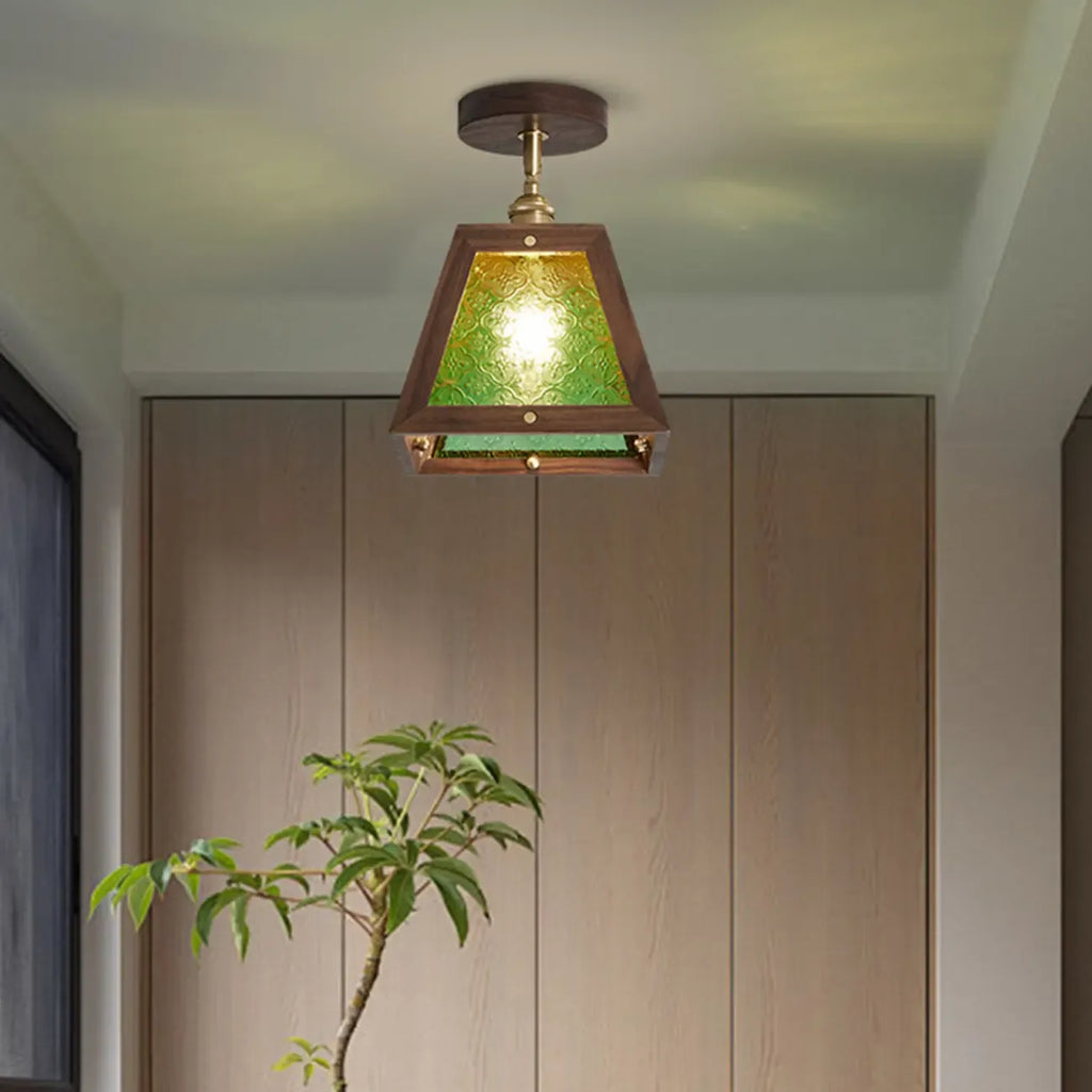 Mini plafonnier semi-encastré trapézoïdal en noyer pour la maison