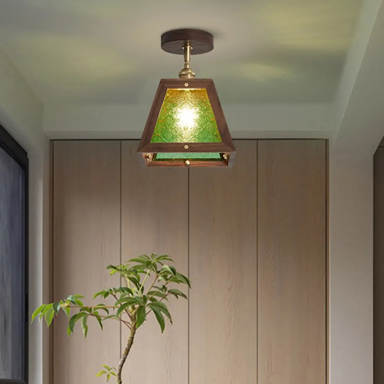 Mini plafonnier semi-encastré trapézoïdal en noyer pour la maison