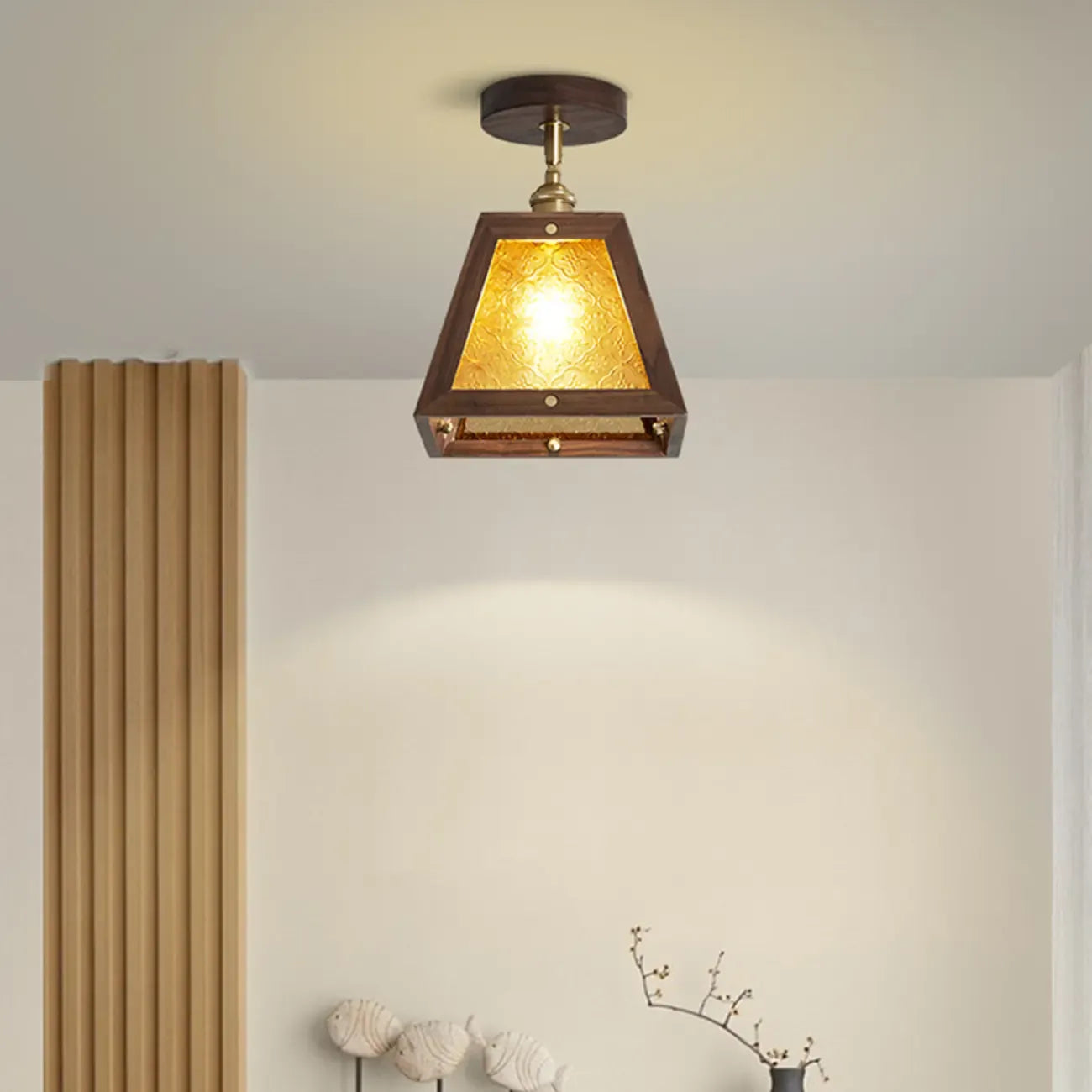 Mini plafonnier semi-encastré trapézoïdal en noyer pour la maison