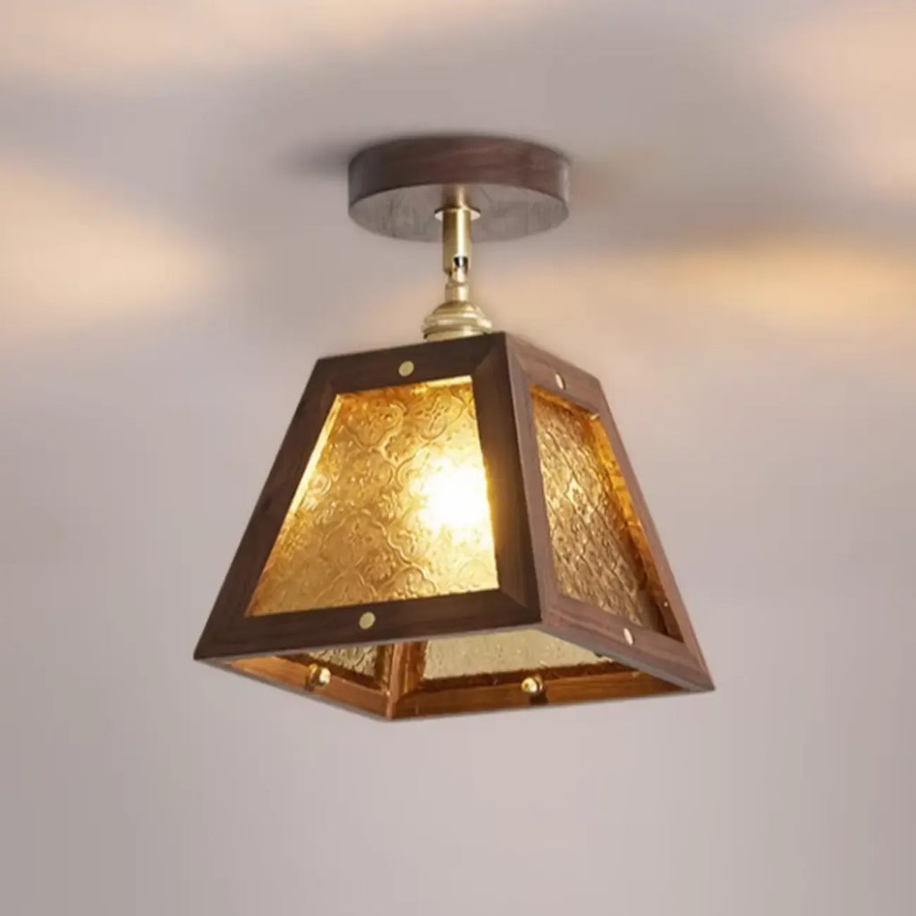 Mini plafonnier semi-encastré trapézoïdal en noyer pour la maison