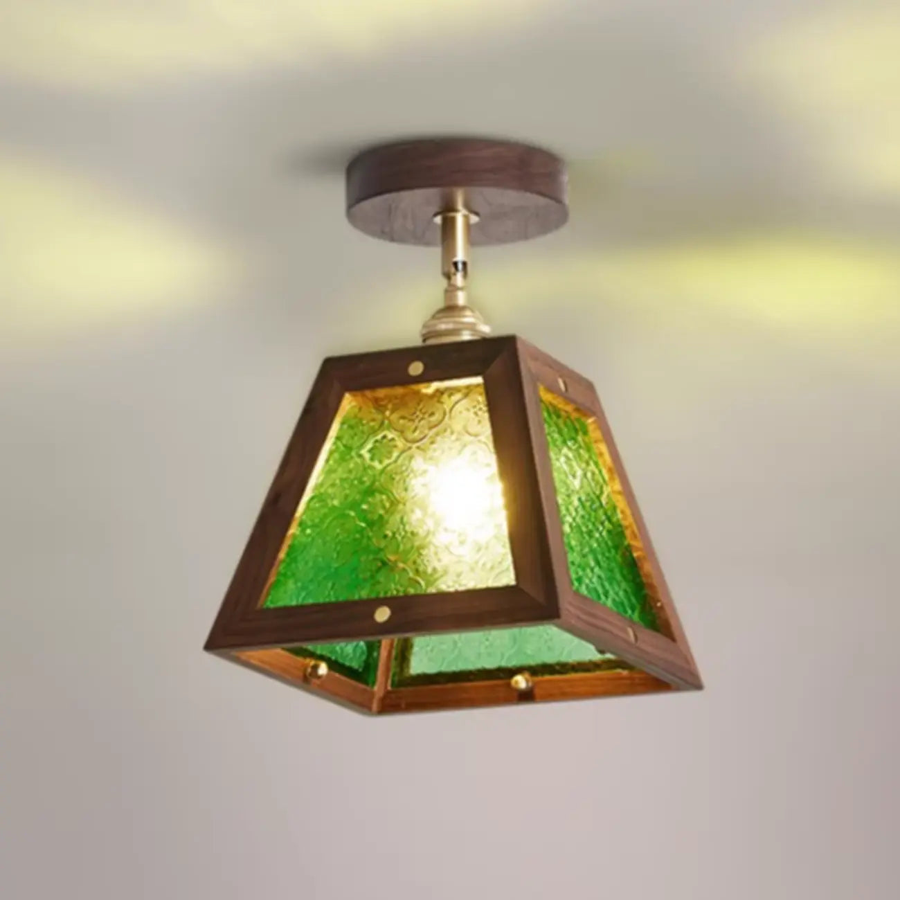 Mini plafonnier semi-encastré trapézoïdal en noyer pour la maison