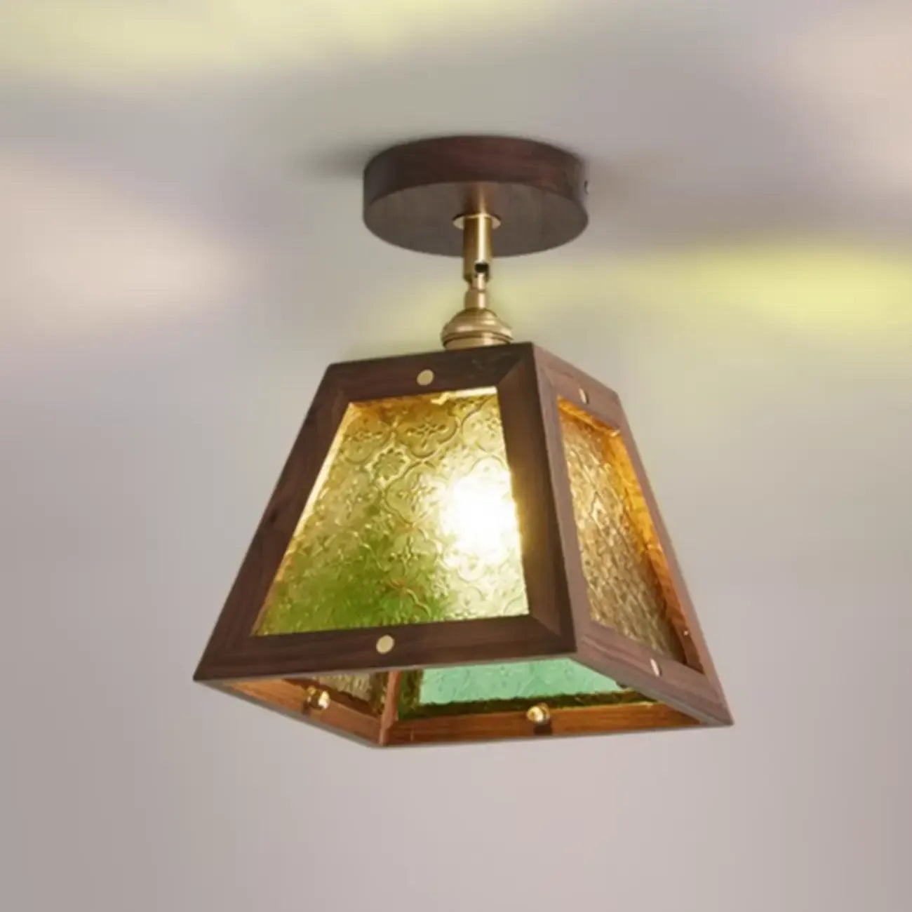 Mini plafonnier semi-encastré trapézoïdal en noyer pour la maison