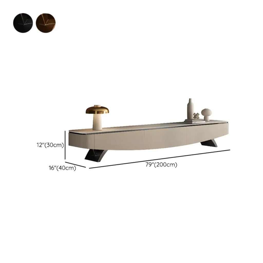 Meuble TV incurvé en pierre moderne champagne 87 avec tiroirs