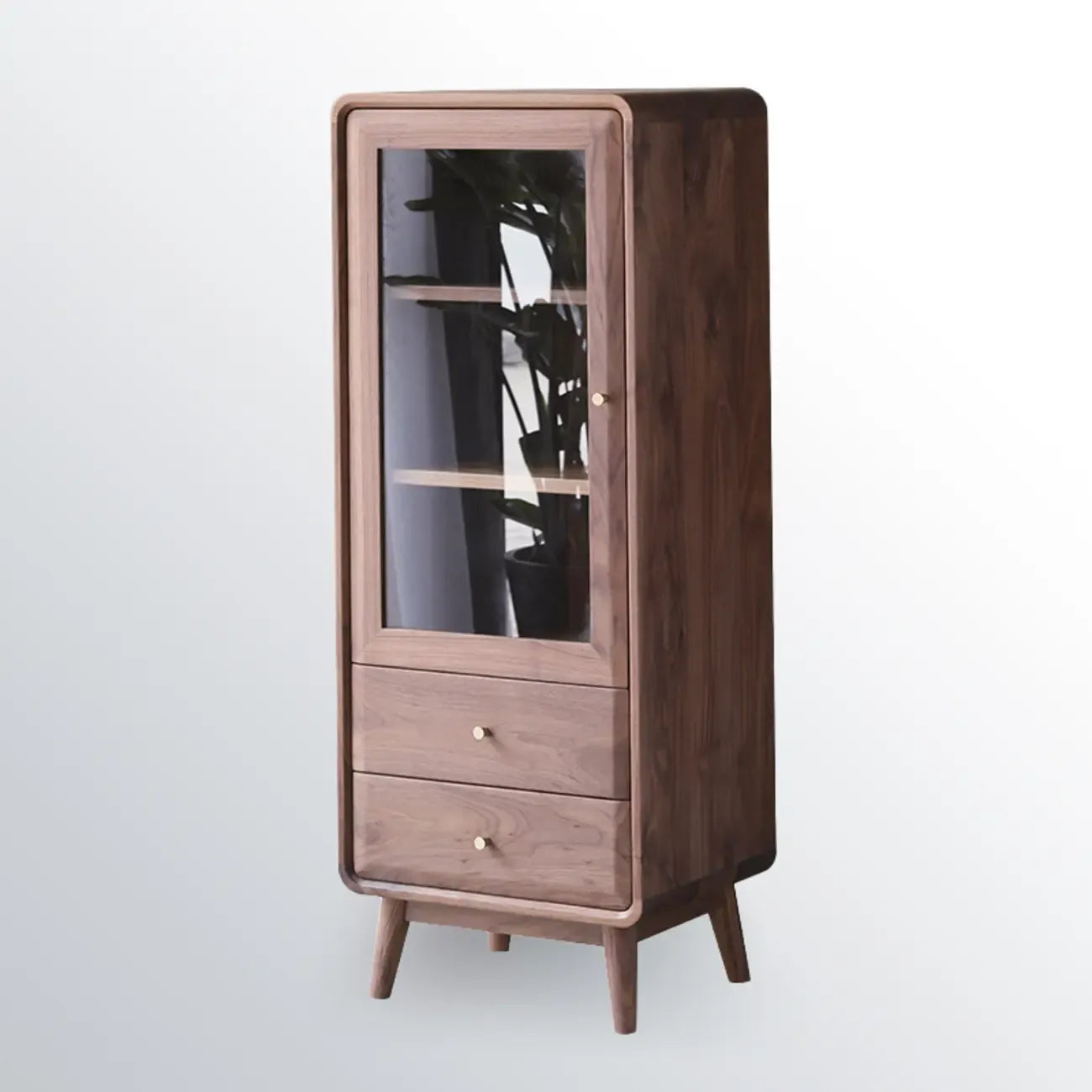 Meuble d'appoint marron à 2 tiroirs de style milieu du siècle avec porte à gaz