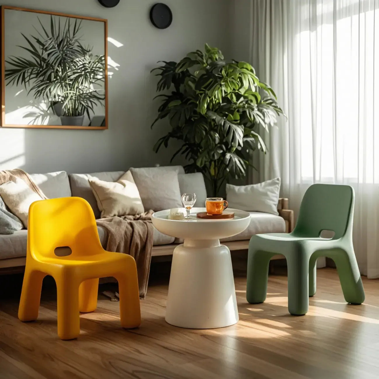 Table d'appoint ronde nordique mate pour petit canapé