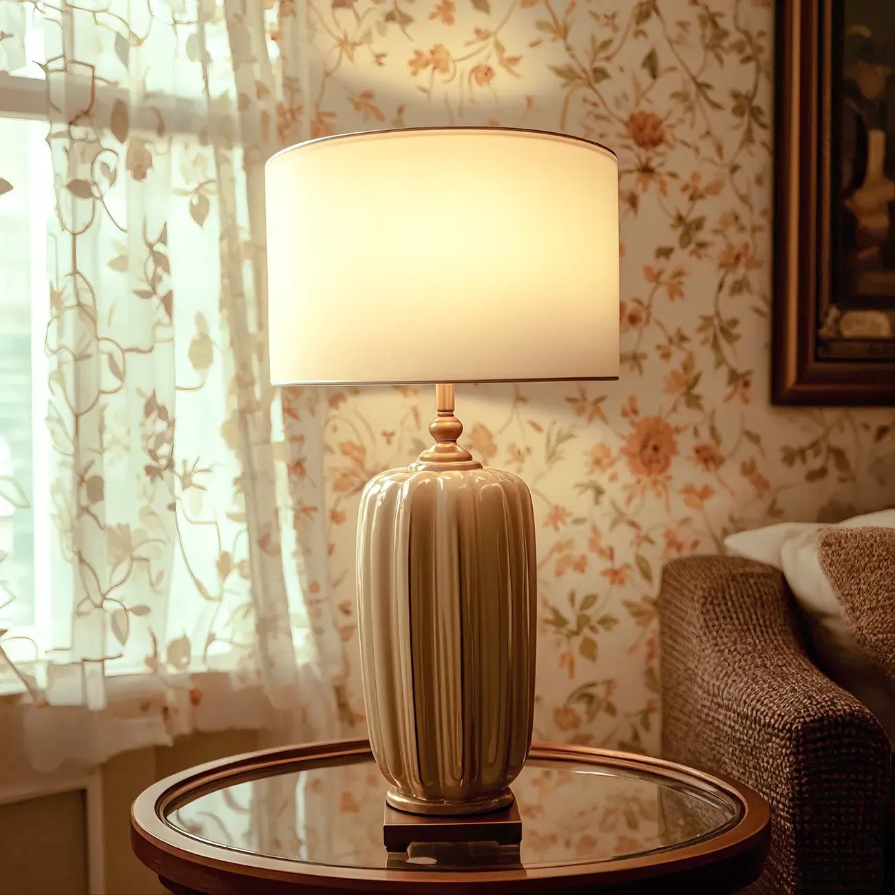 Lampe de table géométrique en céramique brune pour salon