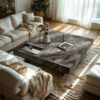 Table basse carrée moderne en pierre avec double piétement