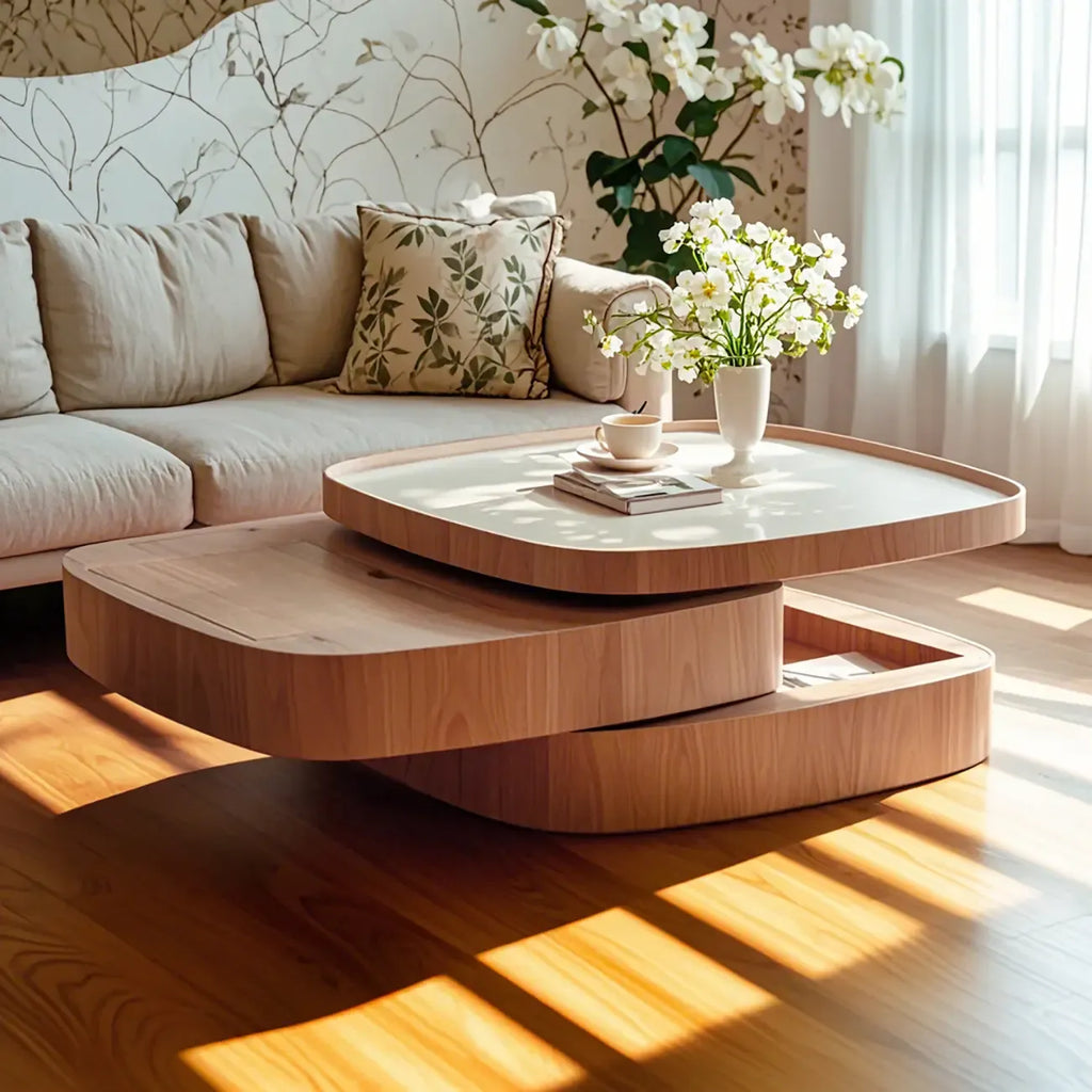 Table basse scandinave à 3 plateaux avec rangement