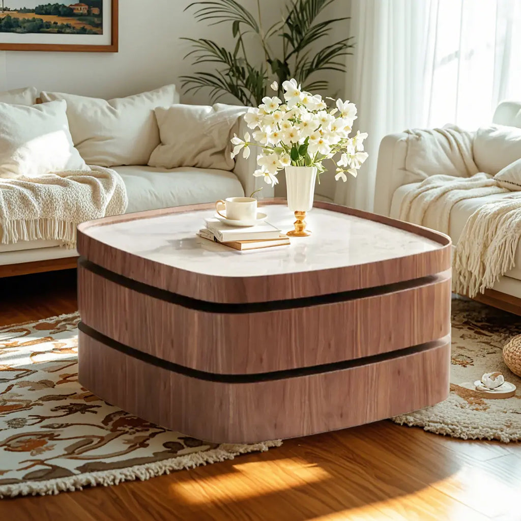 Table basse scandinave à 3 plateaux avec rangement