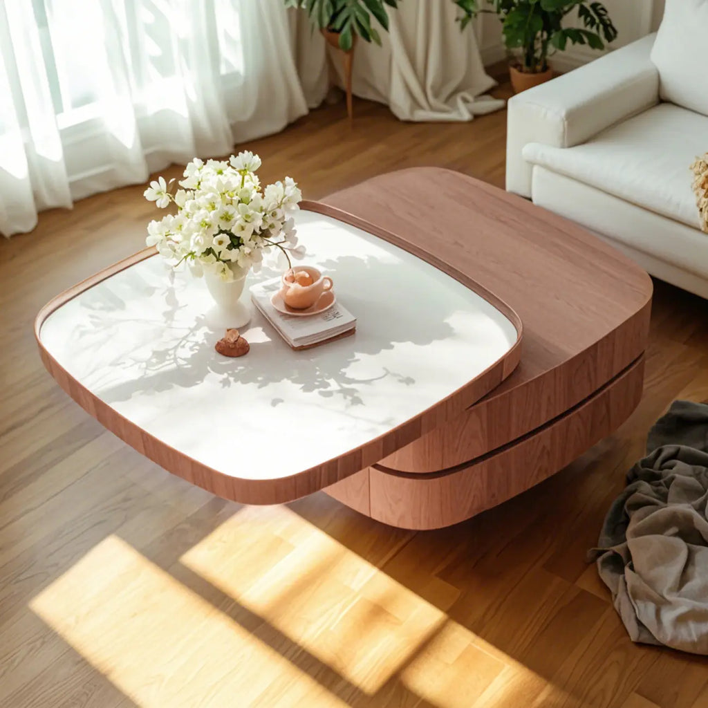 Table basse scandinave à 3 plateaux avec rangement