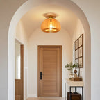 Plafonnier semi-encastré rustique en bois d'hévéa naturel avec dôme