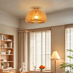 Plafonnier semi-encastré rustique en bois d'hévéa naturel avec dôme