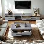 Meuble TV moderne gris moderne avec plateau en marbre, étagère ouverte et rangements