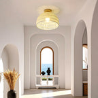 Plafonnier semi-encastré finition naturelle avec abat-jour en forme de dôme en corde