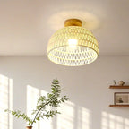 Plafonnier semi-encastré finition naturelle avec abat-jour en forme de dôme en corde