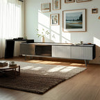 Meuble TV extensible latéral en pierre noire 71 avec tiroirs