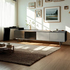 Meuble TV extensible latéral en pierre noire 71 avec tiroirs