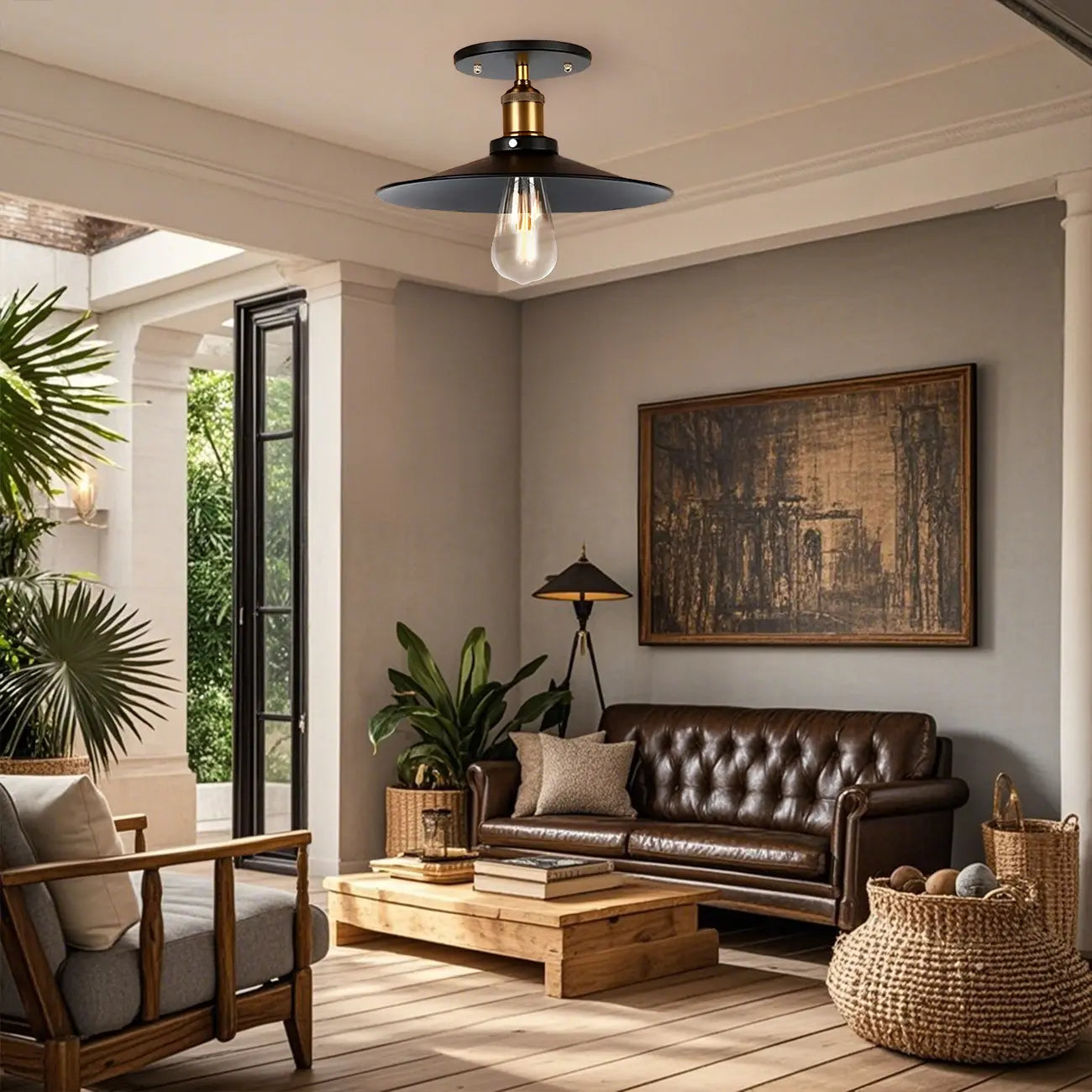 Plafonnier semi-encastré industriel conique en métal noir