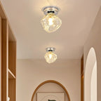 Plafonnier semi-encastré chromé en verre transparent, motif roche, pour couloir.