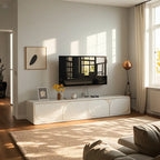 Meuble TV avec porte cintrée en noyer et système de gestion des câbles