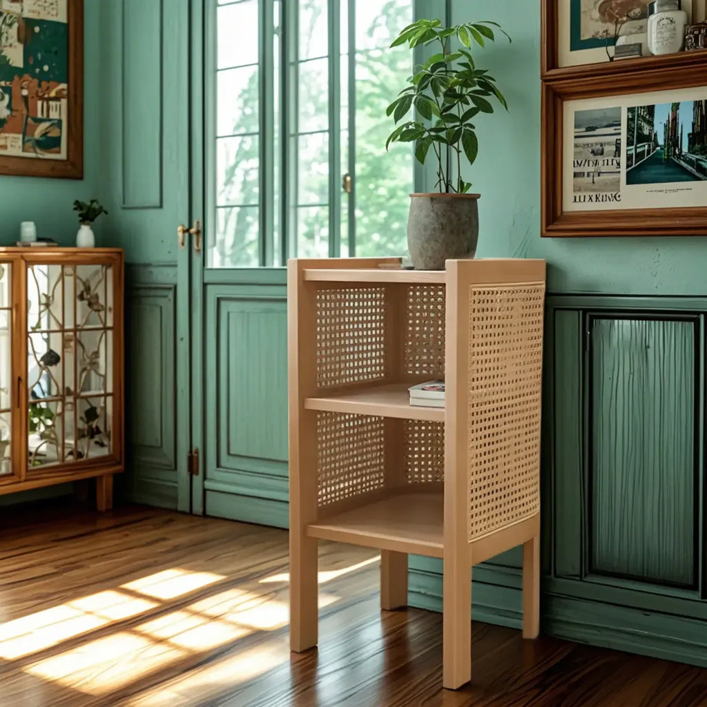Table de chevet rustique en bois naturel avec étagères de rangement ouvertes