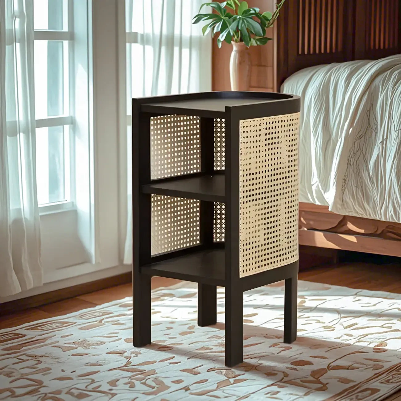 Table de chevet rustique en bois naturel avec étagères de rangement ouvertes