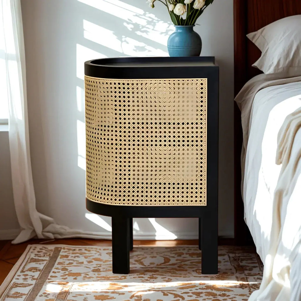 Table de chevet rustique en bois naturel avec étagères de rangement ouvertes