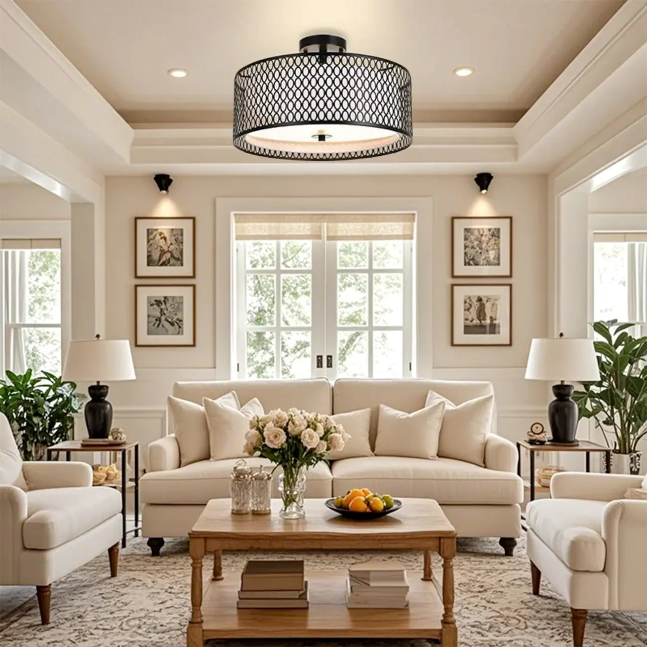 Plafonnier semi-encastré moderne cylindrique creux en métal noir